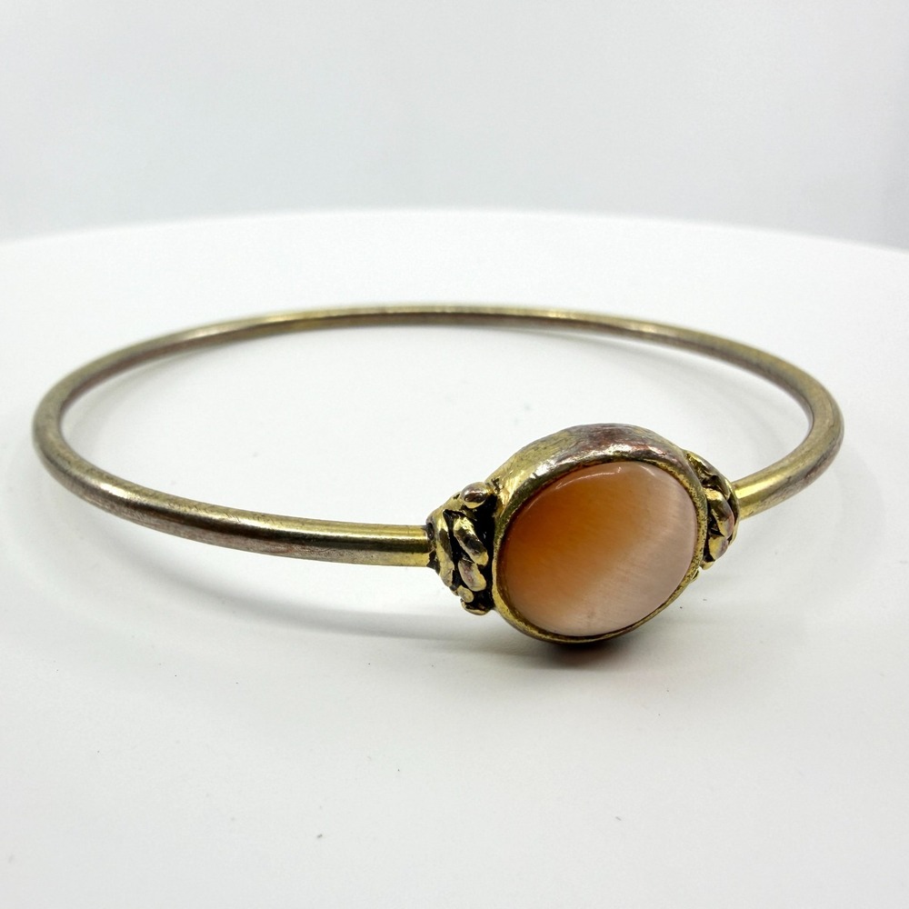 Peach Moonstone Bangle Gold Tone Minimalist Boho Jewelry Gift